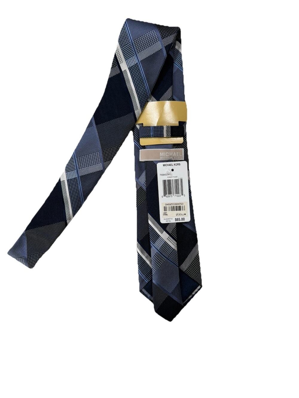 NWT MK Michael Kors Forest Plaid Blue Men’s Tie Classic Preppy Nautical $65